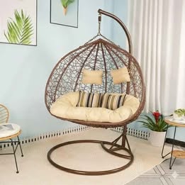Silla Colgante Doble Nido Ratan con cojín y almohadas estructura de aluminio Jardín Terraza Balcón