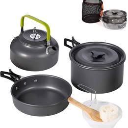 Juego de Ollas Utensilios para Cocinar Camping Kit Aire Libre Conjunto Multiuso Vajilla