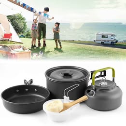 Juego de Ollas Utensilios para Cocinar Camping Kit Aire Libre Conjunto Multiuso Vajilla