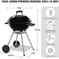 Parrilla Portable de Carbón Redonda 18" Con Ruedas Acero Inoxidable para Barbacoa Picnic Asados