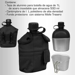 Cantimplora Táctica con Base de Aluminio Multiuso y Estuche Térmico con Sistema Molle Camping Milita