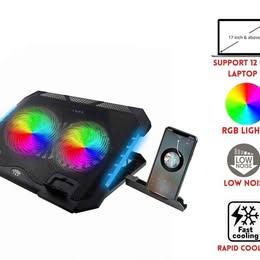 Ventilador Cooler Soporte Pedestal para Computadora Laptop y Celular  RGB con 2 Ventiladores
