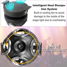 Luz Giratoria Cabeza Móvil RGB 4en1 LED Rotacion Infinita Activación por Sonido DJ Discoteca Fiestas