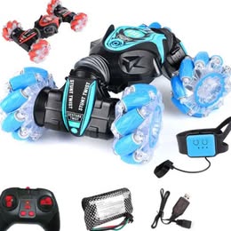 Carro Auto Acrobático 4x4 con Luces LED Recargable  Doble control Remoto Manilla Mando