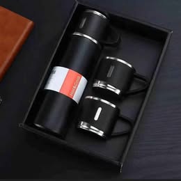 Termo 500ml con 3 Tazas Doble pared  Acero Inoxidable Multiuso Frío Calor Bebidas Camping