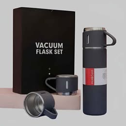 Termo 500ml con 3 Tazas Doble pared  Acero Inoxidable Multiuso Frío Calor Bebidas Camping