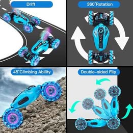 Carro Auto Acrobático 4x4 con Luces LED y Vapor Recargable  Doble control Remoto Manilla Mando