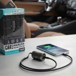 Cargador para Auto Carro 100w Carga Rápida Aluminio Tipo C y USB