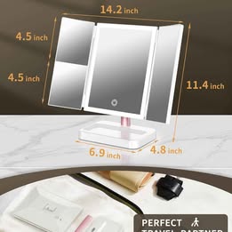 Espejo para Maquillaje Plegable con Luz LED Recargable Portátil 3 Modos Belleza Makeup