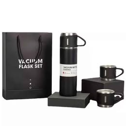 Termo 500ml con 3 Tazas Doble pared  Acero Inoxidable Multiuso Frío Calor Bebidas Camping