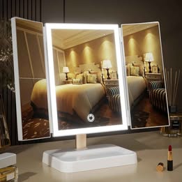 Espejo para Maquillaje Plegable con Luz LED Recargable Portátil 3 Modos Belleza Makeup