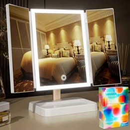 Espejo para Maquillaje Plegable con Luz LED Recargable Portátil 3 Modos Belleza Makeup