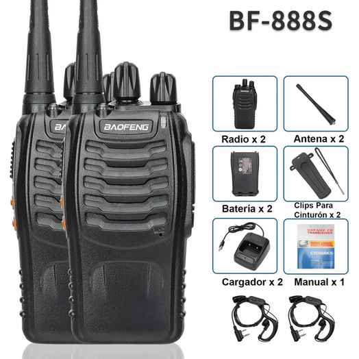Kit Radio Transmisor x 2 Walkie Talkie con Audifonos Moto Camping Intercomunicador Guardia Seguridad