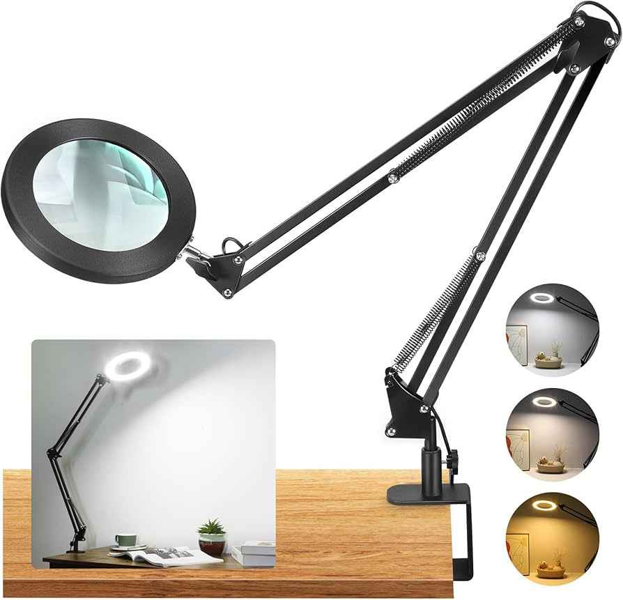 Lámpara LED 3 Tonos Con Brazo Soporte Plegable Metálico Ajustable Estudio Escritorio Trabajo Lupa