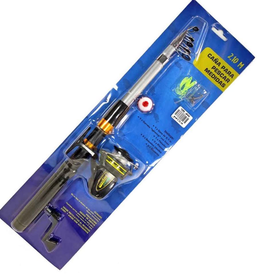 Caña de Pescar 210cm + Carrete+Plomo+Anzuelos+Señuelo Kit de Pesca Camping Senderismo
