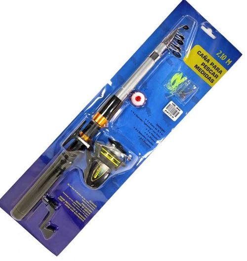 Caña de Pescar 210cm + Carrete+Plomo+Anzuelos+Señuelo Kit de Pesca Camping Senderismo