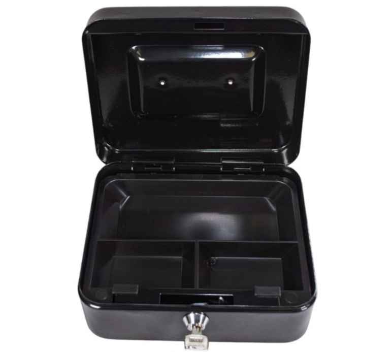 Caja de Seguridad Negra Portátil Resistente de Metal Multiuso 20cmx16cmx9cm