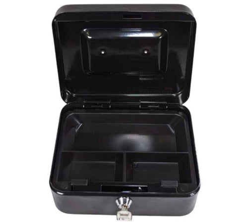 Caja de Seguridad Negra Portátil Resistente de Metal Multiuso 20cmx16cmx9cm