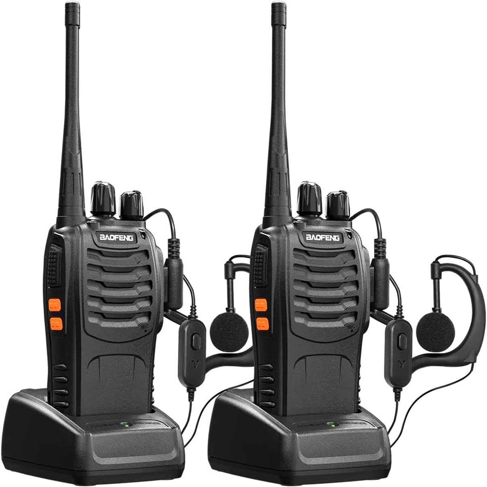 Kit Radio Transmisor x 2 Walkie Talkie con Audifonos Moto Camping Intercomunicador Guardia Seguridad