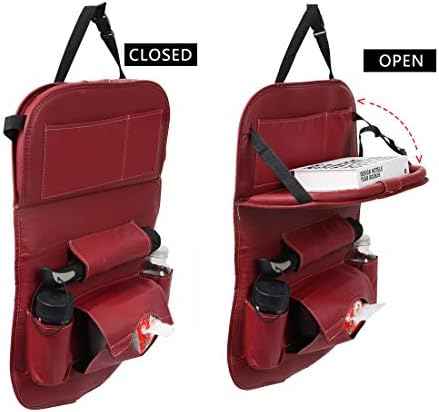 Organizador de Asiento para Coche Auto Carro Camioneta de Cuero Vino con Bandeja de Mesa Plegable