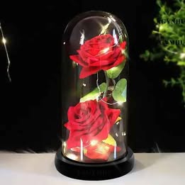 Flor Rosa Roja  Eterna con Luz LED y Cúpula Romántica Amor Regalo San Valentín Novios Aniversario