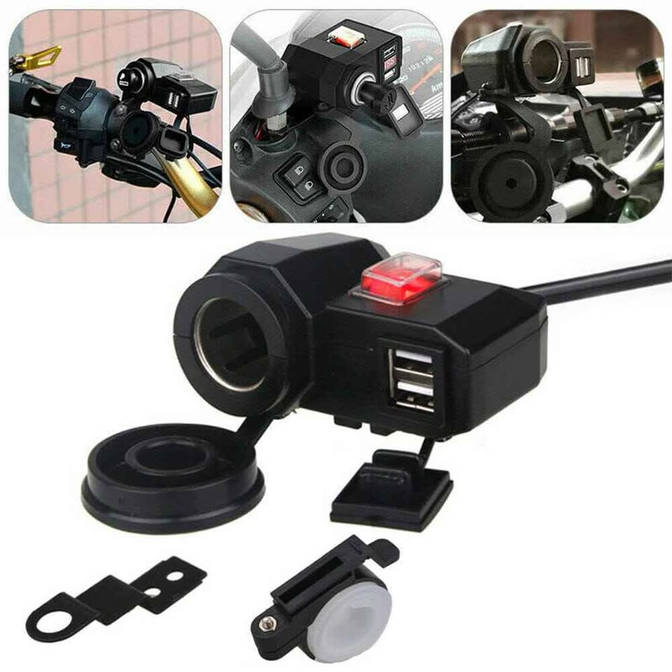 Cargador Adaptador para Moto 12v Con Puertos USB Cigarrera Para Moto Toma de Encendedor Auto