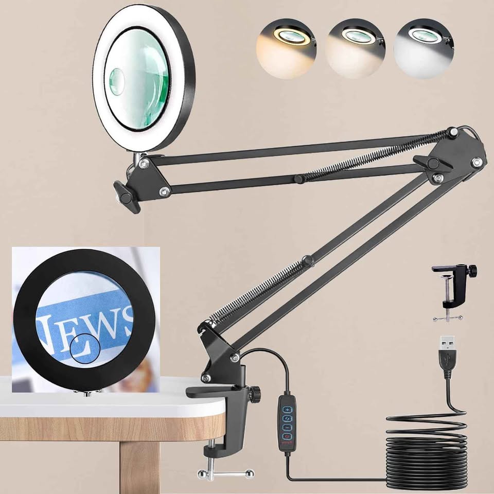 Lámpara LED 3 Tonos Con Brazo Soporte Plegable Metálico Ajustable Estudio Escritorio Trabajo Lupa