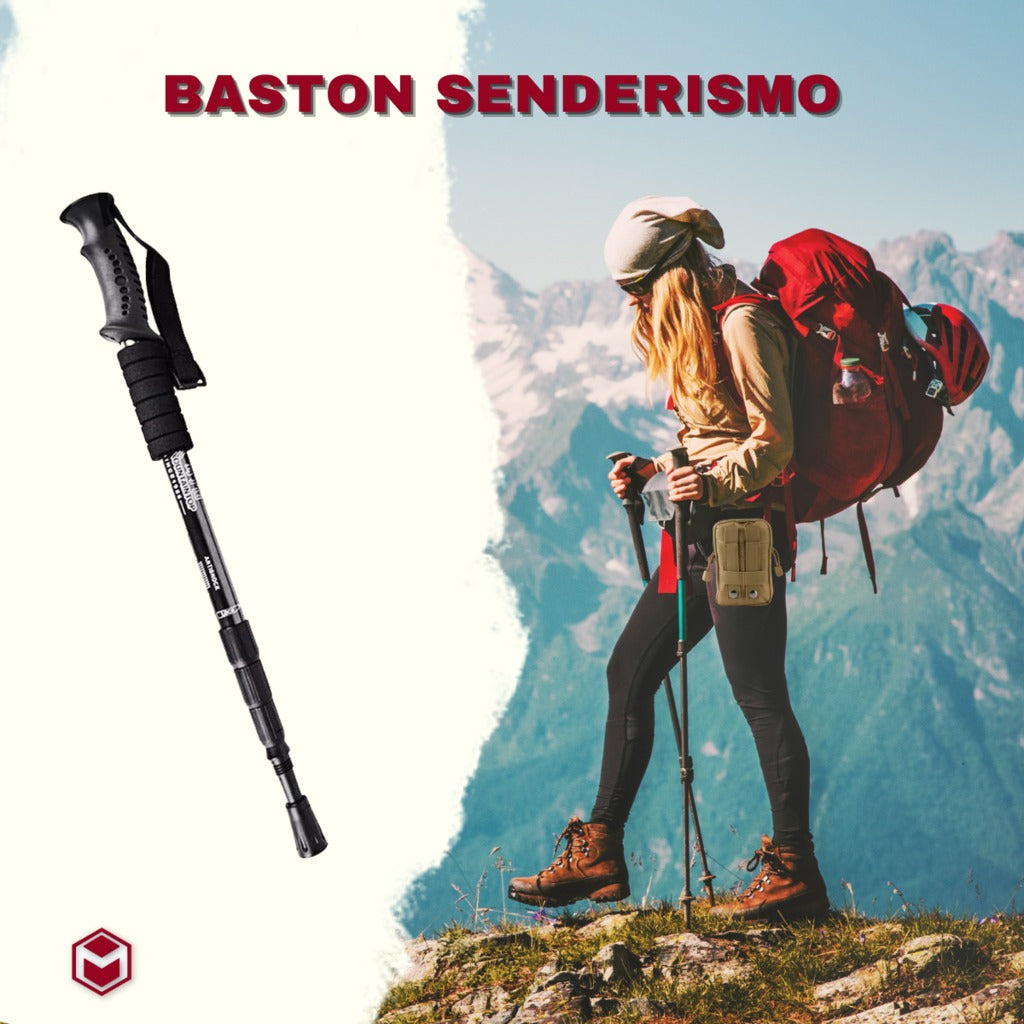 Bastón de Trekking Senderismo Regulable Caminata con Linterna Led Camping Montaña