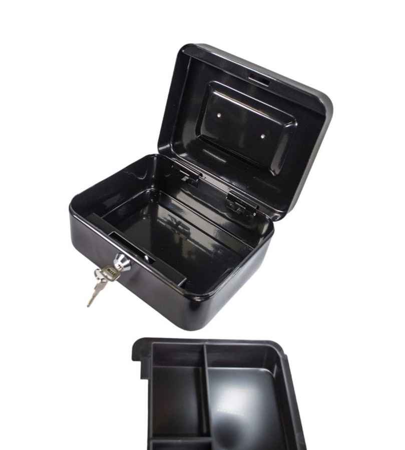 Caja de Seguridad Negra Portátil Resistente de Metal Multiuso 20cmx16cmx9cm