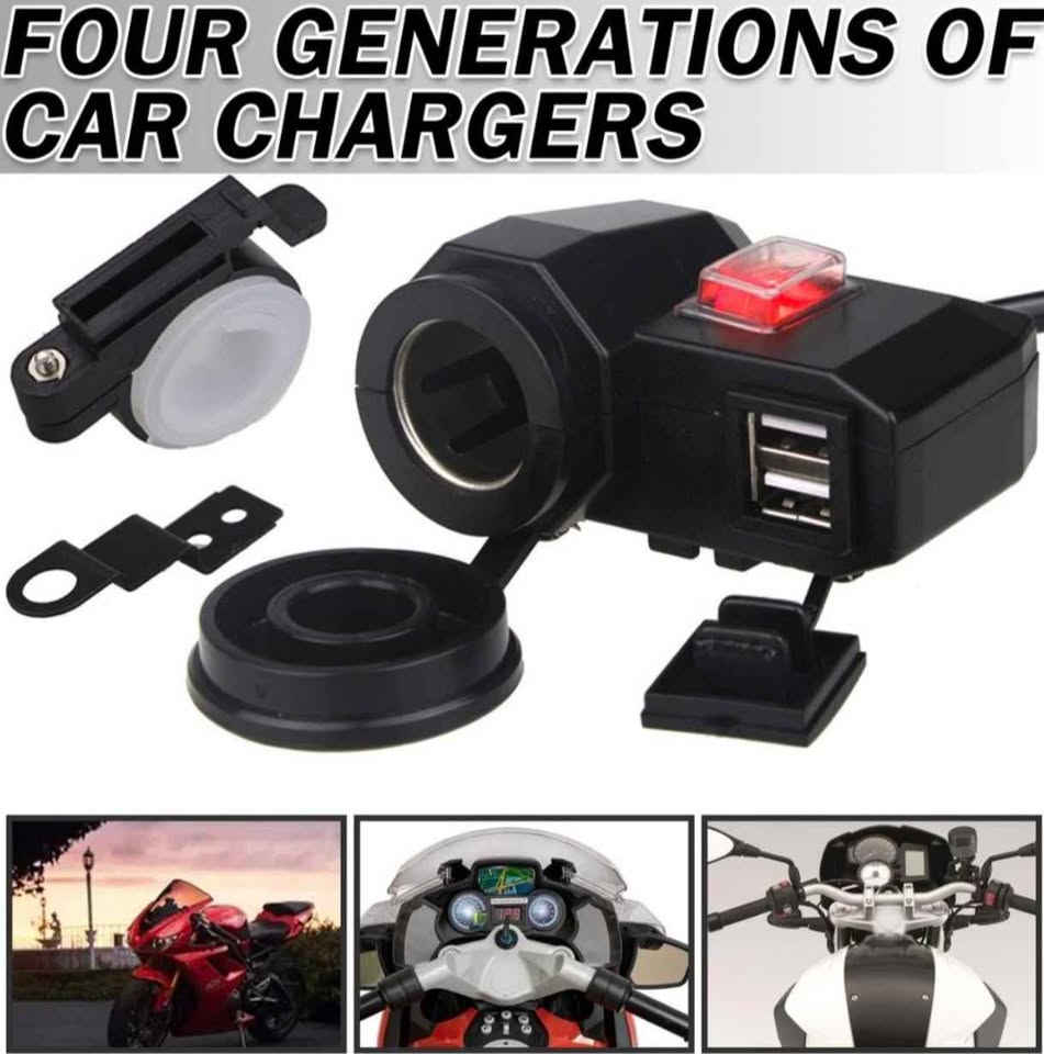 Cargador Adaptador para Moto 12v Con Puertos USB Cigarrera Para Moto Toma de Encendedor Auto