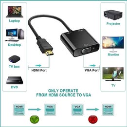 Adaptador Convertidor HDMI a VGA Multiuso Laptop TV Computadora PC Pantalla Trabajo Películas Video