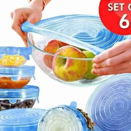 Set de 6 Tapas de Silicona Elásticas Multiuso Recipientes
