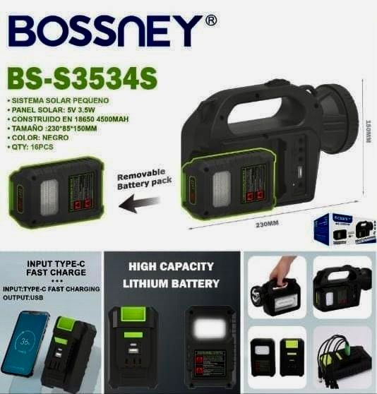 Sistema de energía solar recargable con 3 focos linterna y lámpara con power banck  internet router