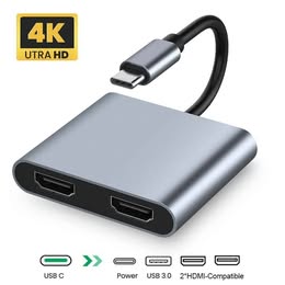 Adaptador Convertidor Hub USB-C a HDMI Dual   4K Multiuso Duplicador de Pantalla Bar Disco Restauran