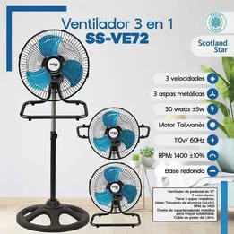 Ventilador 3en1 Multiusos 18"  Metálico 3 Velocidades Sobremesa Pie Pared  Calor Trabajo