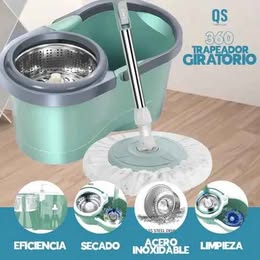 Trapeador con Escurridor Cabezal Giratorio Desmontable Limpieza Cocina Baño Sala
