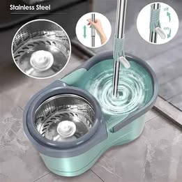 Trapeador con Escurridor Cabezal Giratorio Desmontable Limpieza Cocina Baño Sala