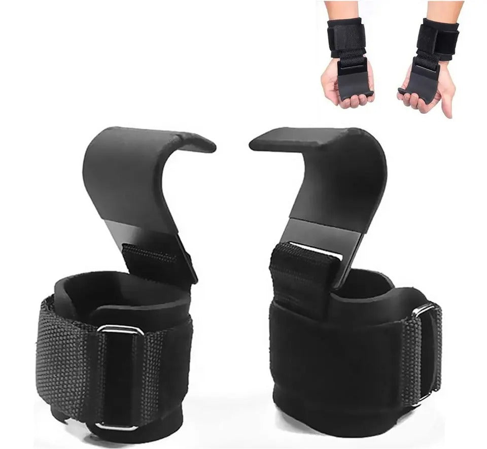 STRAPS CON GANCHO METALICO PARA GYM LEVANTAMIENTO PESAS SOPORTE POWERLIFTING AGARRE GIMNASIO MANOS
