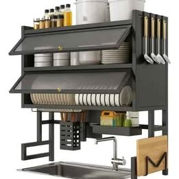 Escurridor de Vajilla Platero con Puerta Magnética 3 Niveles Acero Inoxidable Fregadero Plato Ollas