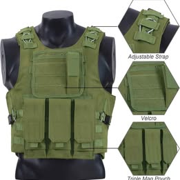 Chaleco Táctico Despliegue Rápido Ajustable con Accesorios Porta Estuche Seguridad Protección Airsof