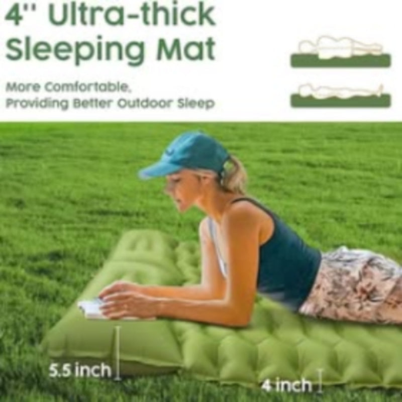 Colchon para Camping Inflable Portátil Con Inflador y Almohadas 2 Plazas Senderismo Viaje Verde Mili