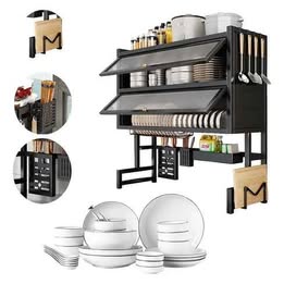 Escurridor de Vajilla Platero con Puerta Magnética 3 Niveles Acero Inoxidable Fregadero Plato Ollas