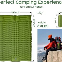 Colchon para Camping Inflable Portátil Con Inflador y Almohadas 2 Plazas Senderismo Viaje Verde Mili