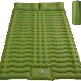 Colchon para Camping Inflable Portátil Con Inflador y Almohadas 2 Plazas Senderismo Viaje Verde Mili