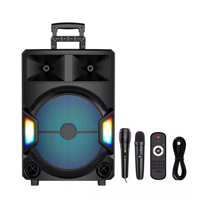 Parlante Altavoz Recargable 3000w Portable con 2 micrófonos Control Remoto Luces RGB Fiesta Musica