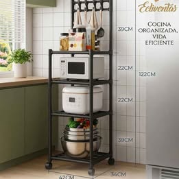 Estante Organizador de Cocina con 4 Niveles y Ruedas Portable Multiuso Hogar