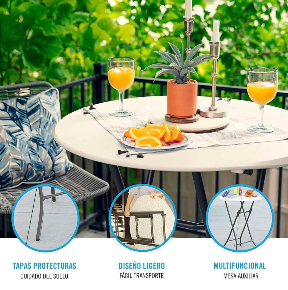Mesa plegable redonda elegante con forro transportable viaje comedor bar eventos fiesta camping