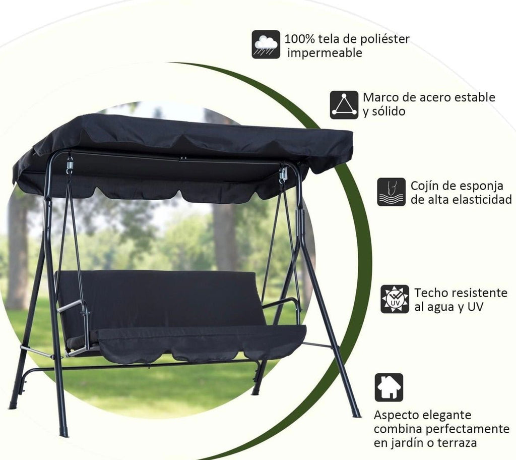 Banco Silla colgante columpio con sombrilla 3 puestos jardín aire libre patio exterior playa