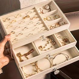 Organizador de Joyas  Acrílico Transparente con 3  Niveles Aretes Anillos Collares Terciopelo Lujo