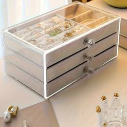 Organizador de Joyas  Acrílico Transparente con 3  Niveles Aretes Anillos Collares Terciopelo Lujo